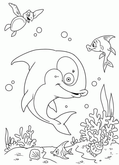 Название: Раскраска Рыбы и черепашка плавают под водой. Категория: . Теги: .