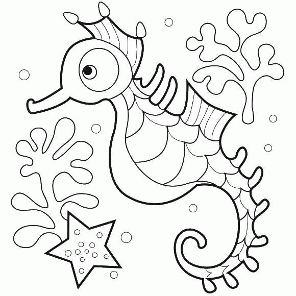 Раскраска Морской конек в море Скачать .  Распечатать 