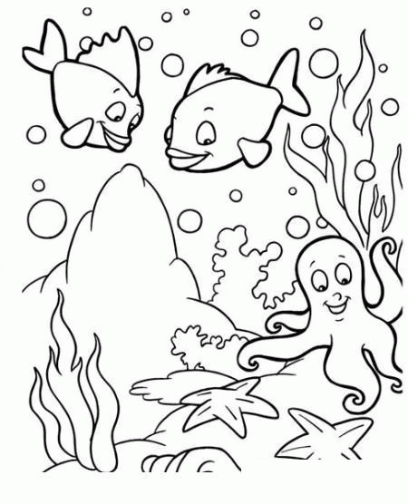 Название: Раскраска Раскраски осьминог рыбки осьминог звезда природа подводный мир. Категория: . Теги: .