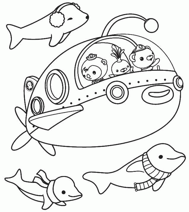 Название: Раскраска Подводная лодка, дельфины. Категория: . Теги: .