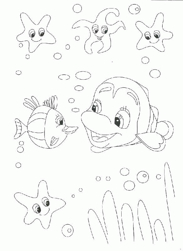 Название: Раскраска Рыбка клоун и морские звезды. Категория: . Теги: .