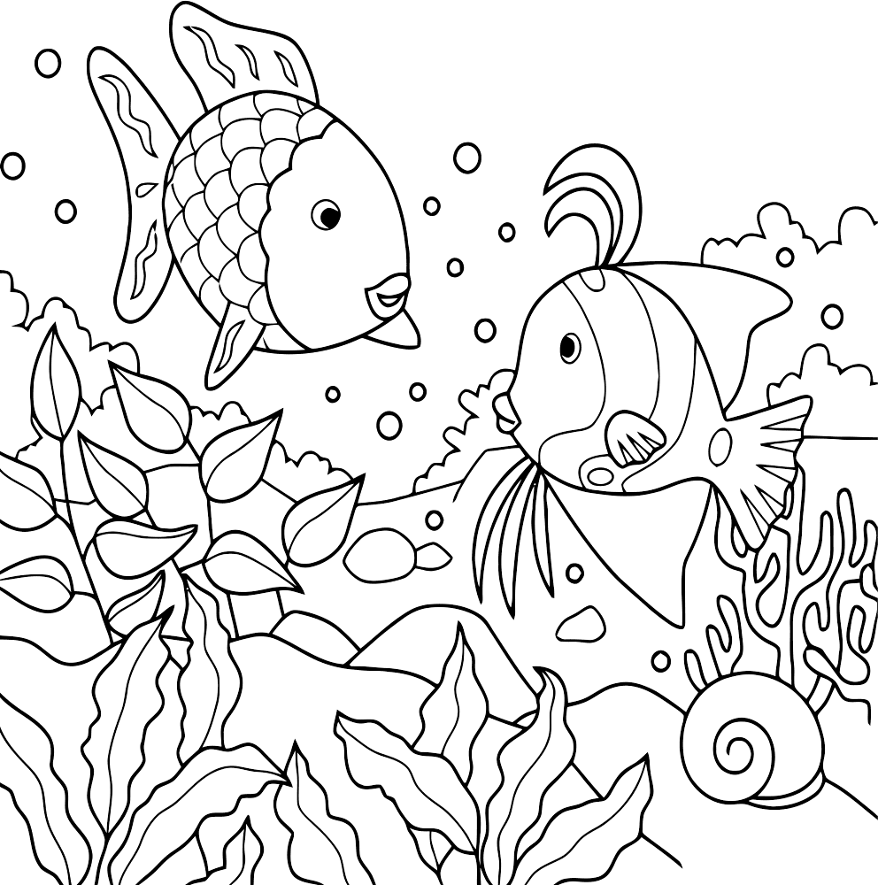 Раскраска Водоросли и рыбки, раскраски подводный мир детская раскраска подводный мир рыбы,  водоросли Скачать .  Распечатать 