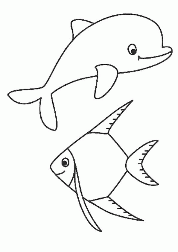 Название: Раскраска Дельфин и рыба. Категория: . Теги: .