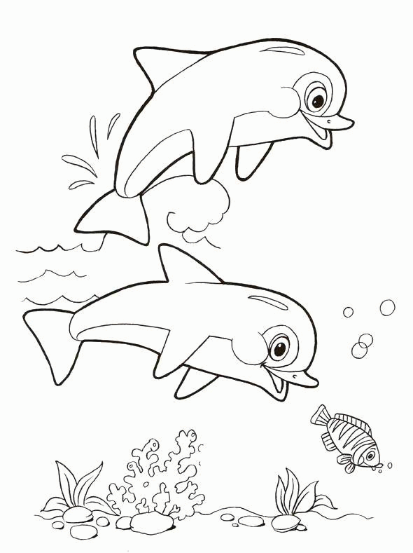 Название: Раскраска Весёлые дельфинчики играют в воде. Категория: . Теги: .