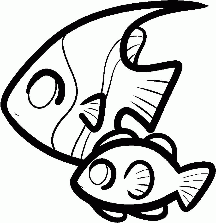 Раскраска две рыбы контур Скачать .  Распечатать 