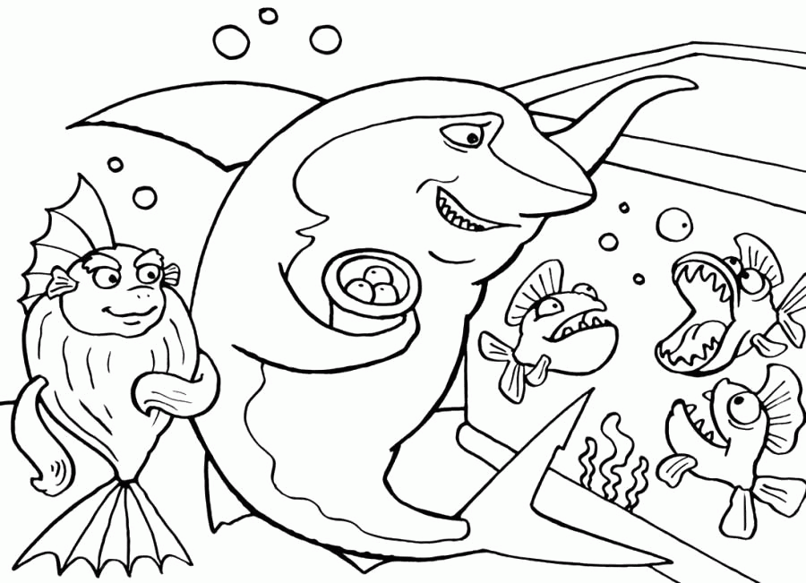 Название: Раскраска Раскраска Акула и аквариум -  №1061. Скачать Акула.  Распечатать Морские животные. Категория: . Теги: .
