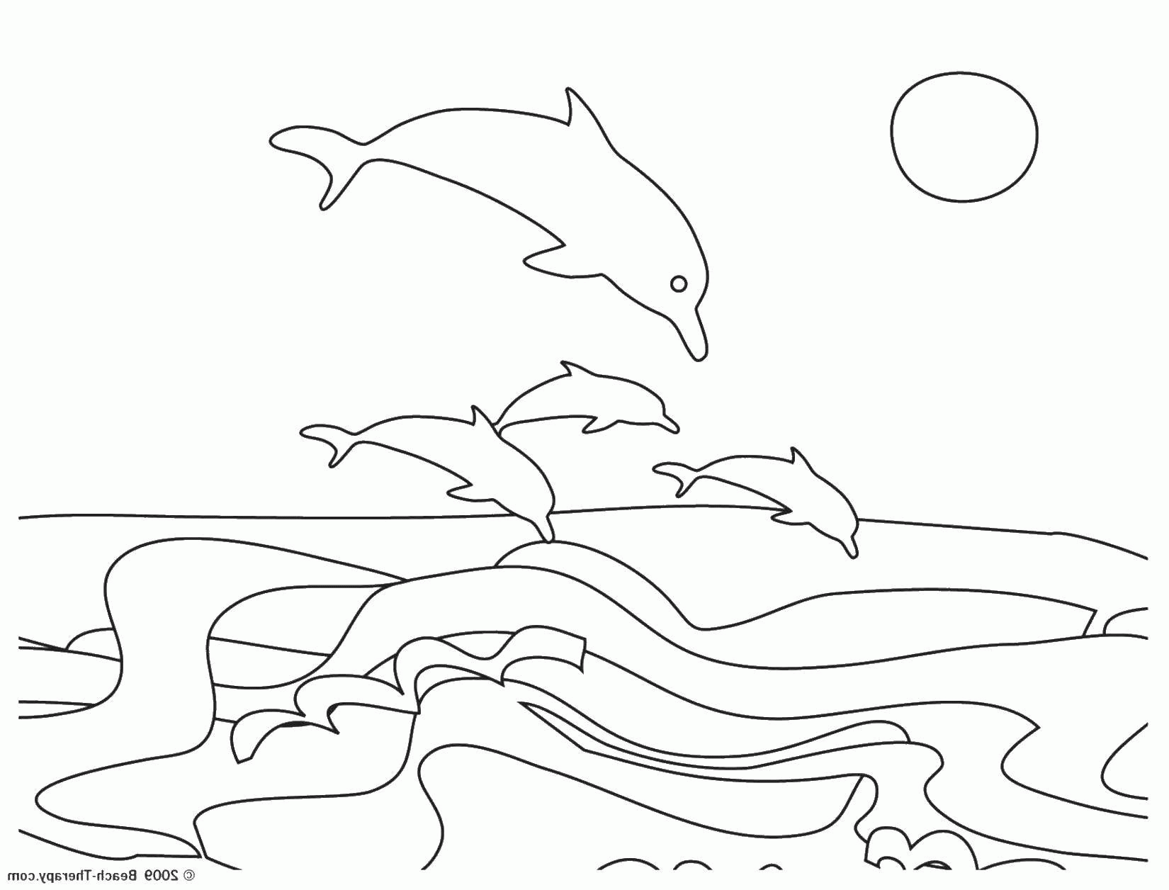 Название: Раскраска Стая дельфинов прыгает из воды. Категория: . Теги: .