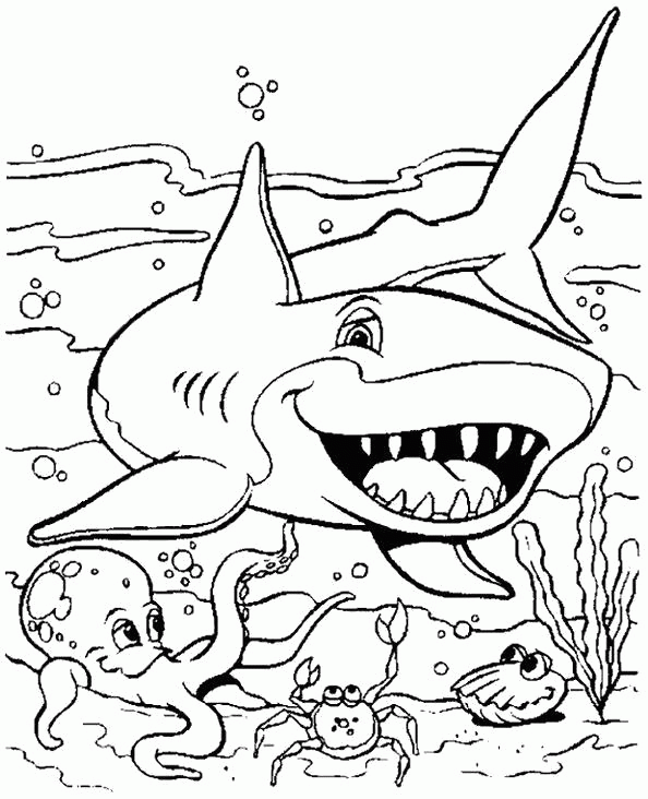 Название: Раскраска Раскраска акула с открытой пастью. Скачать Акула.  Распечатать Морские животные. Категория: . Теги: .