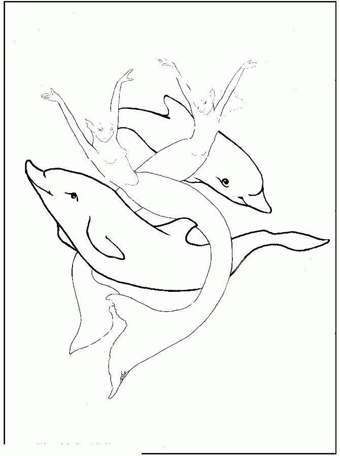 Название: Раскраска Русалки плавают с дельфинами. Категория: . Теги: .